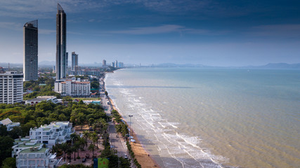 Sattahip view from South Jomtien Beach Arial Shot