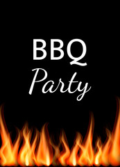 Words Barbecue party with fire flames. Vector illustration