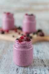 Soothie made of forest fruits and banana.