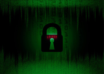 Locked padlock at a monitor - binary code