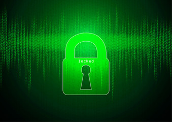 Locked padlock at a monitor - binary code
