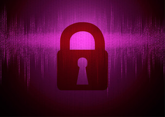 Locked padlock at a monitor - binary code