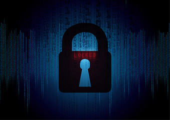 Locked padlock at a monitor - binary code
