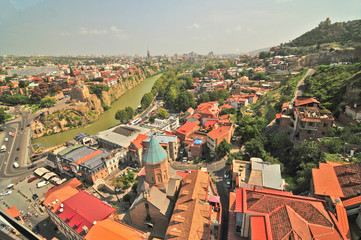 Fototapeta na wymiar Tbilisi - the capital and the largest city of Georgia, lying on the banks of the Kura River 