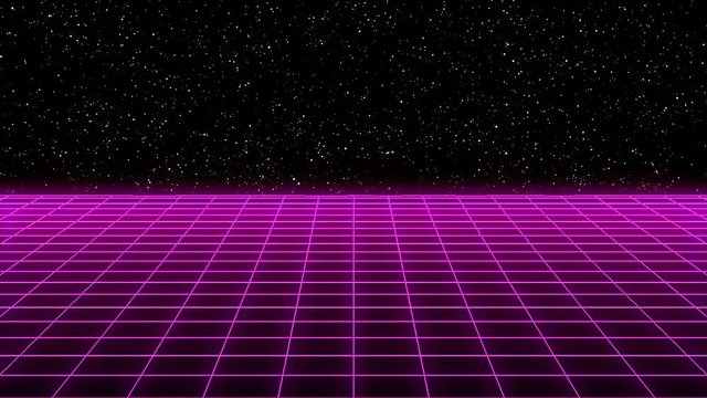 1980s Synth Wave Grid 4 -Pink Purple- with Stars Space -Motion Graphic - 10sec Seamless Loop -4K UHD 3840-2160