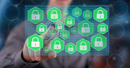 Man touching a data security concept