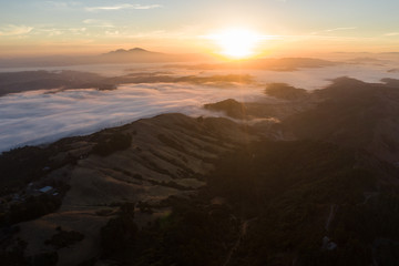 Aerial of Sunrise in Northern California and Marine Layer