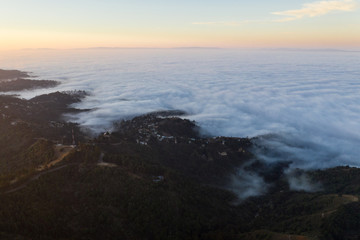 Aerial of Marine Layer in Northern California at Sunrise
