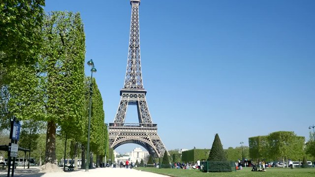 In the park Champ de Mars on a background of the Eiffel Tower