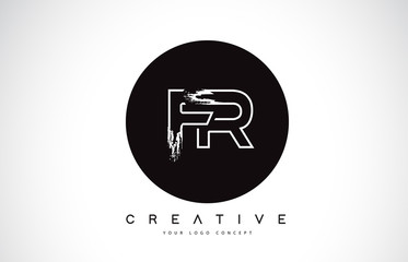 FR Modern Leter Logo Design with Black and White Monogram. Creative Letter Logo Brush Monogram.