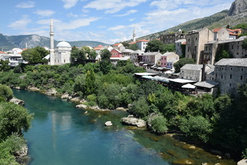 Fototapeta na wymiar View of Mostar from Stari Most, Bosnia and Herzegovina