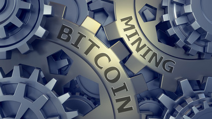 Bitcoin mining concept. Gold and silver gear weel background illustration. 3d render.