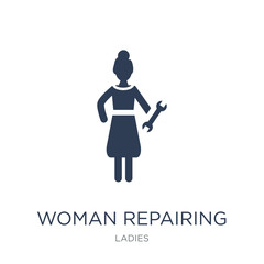 Woman Repairing icon. Trendy flat vector Woman Repairing icon on white background from Ladies collection