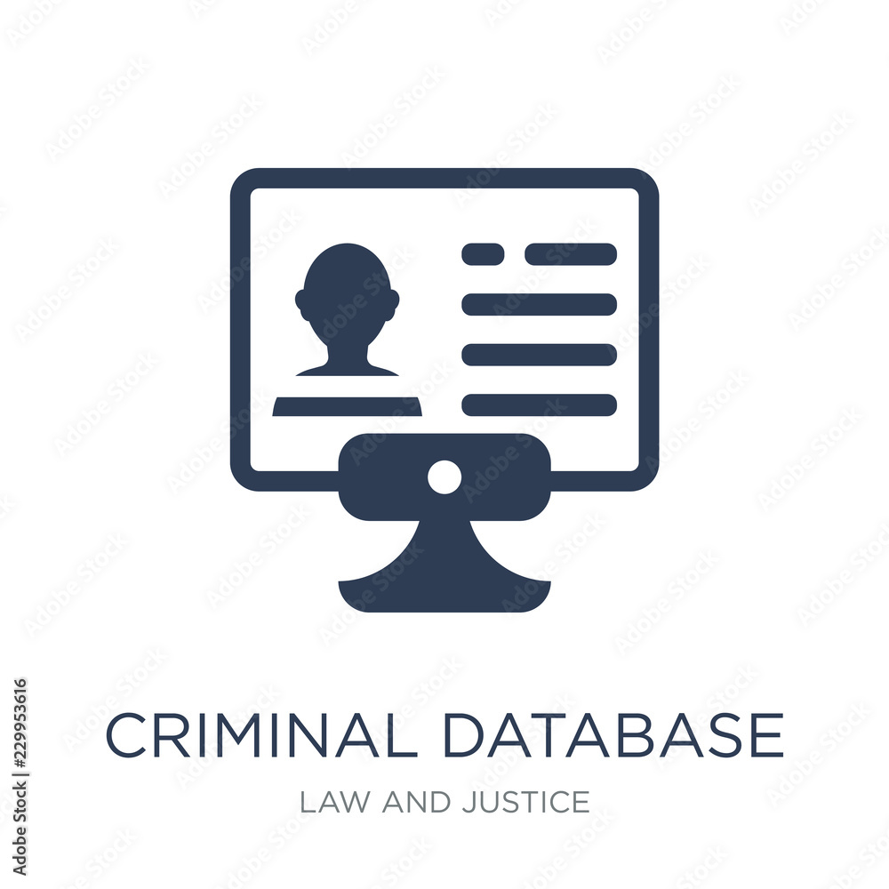 Poster criminal database icon. trendy flat vector criminal database icon on white background from law and j