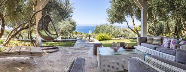 Luxury private villa terrace - obrazy, fototapety, plakaty
