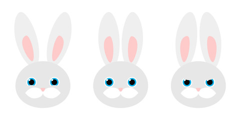 Rabbit portrait with different emotions. Vector illustration.