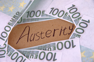Handwriting text Austerity. Crisis economy concept.