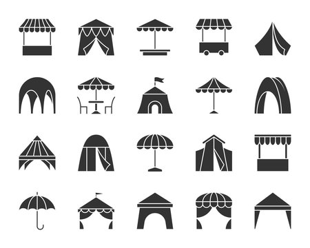 Tent black silhouette icons vector set