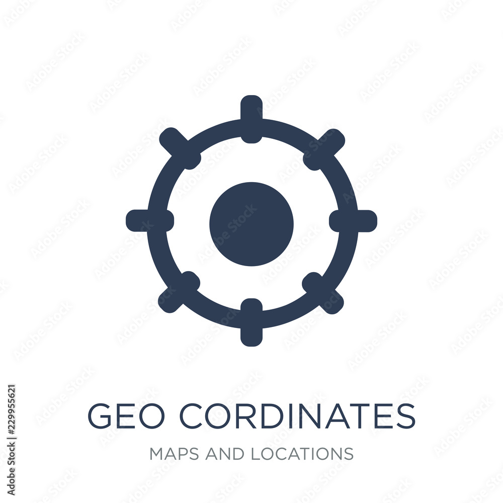 Poster geo cordinates icon. trendy flat vector geo cordinates icon on white background from maps and locati