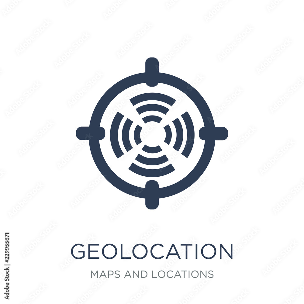 Poster geolocation icon. trendy flat vector geolocation icon on white background from maps and locations co