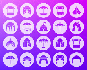Tent shape carved flat icons vector set