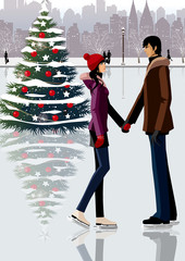 Couple standing near a Christmas tree