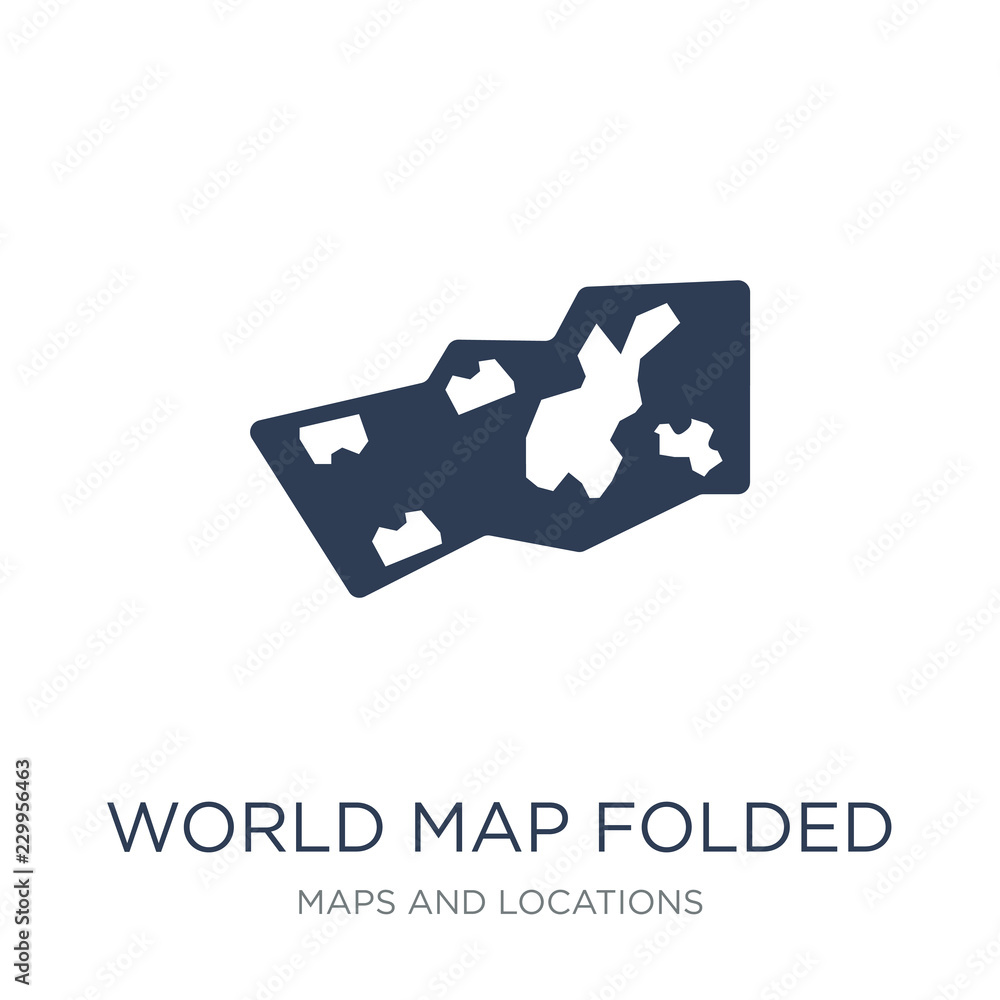 Poster world map folded icon. trendy flat vector world map folded icon on white background from maps and lo
