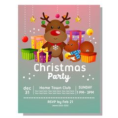 colorful christmas party invitation card with reindeer