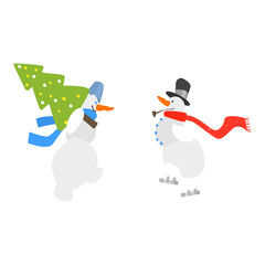 Fototapeta na wymiar Two Funny Snowmen with a Christmas Tree. Winter Vector