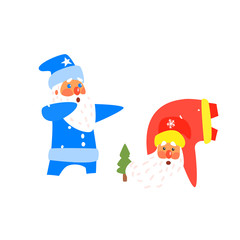 Two Dancing Santas. Christmas Vector Illustration in Flat