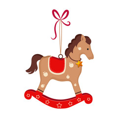 Christmas toy rocking horse greeting card with text