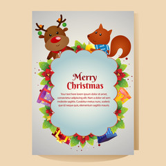 colorful christmas poster with reindeer and squirrel