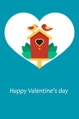 Fototapeta premium Happy Valentine's day. Greeting card. Birdhouses for the starlings. Vector.