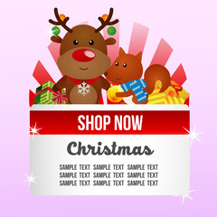 colorful christmas shop theme with reindeer and squirrel