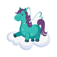 Cute Pegasus on a Cloud. Vector Illustration
