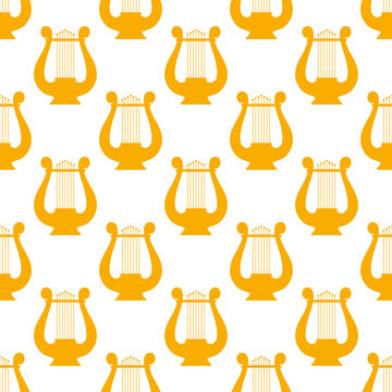 Golden lyre. Seamless pattern. Vector illustration.
