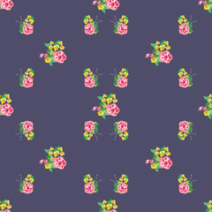 Fototapeta na wymiar Seamless regular pattern in small wild flowers. Country style millefleurs. Floral meadow background for textile, wallpaper, pattern fills, covers, surface, print, gift wrap, scrapbooking, decoupage.