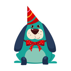 Little Dog with a Party Hat on. Vector Illustration