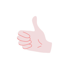 Like sign - human hand showing thumbs up gesture isolated on white background. Wrist with ok meaning - flat vector illustration of body part for success concept.