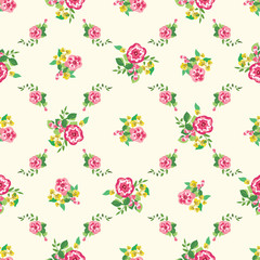 Seamless regular pattern in small wild flowers. Country style millefleurs. Floral meadow background for textile, wallpaper, pattern fills, covers, surface, print, gift wrap, scrapbooking, decoupage.