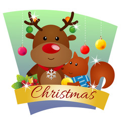 colorful christmas with cartoon reindeer theme