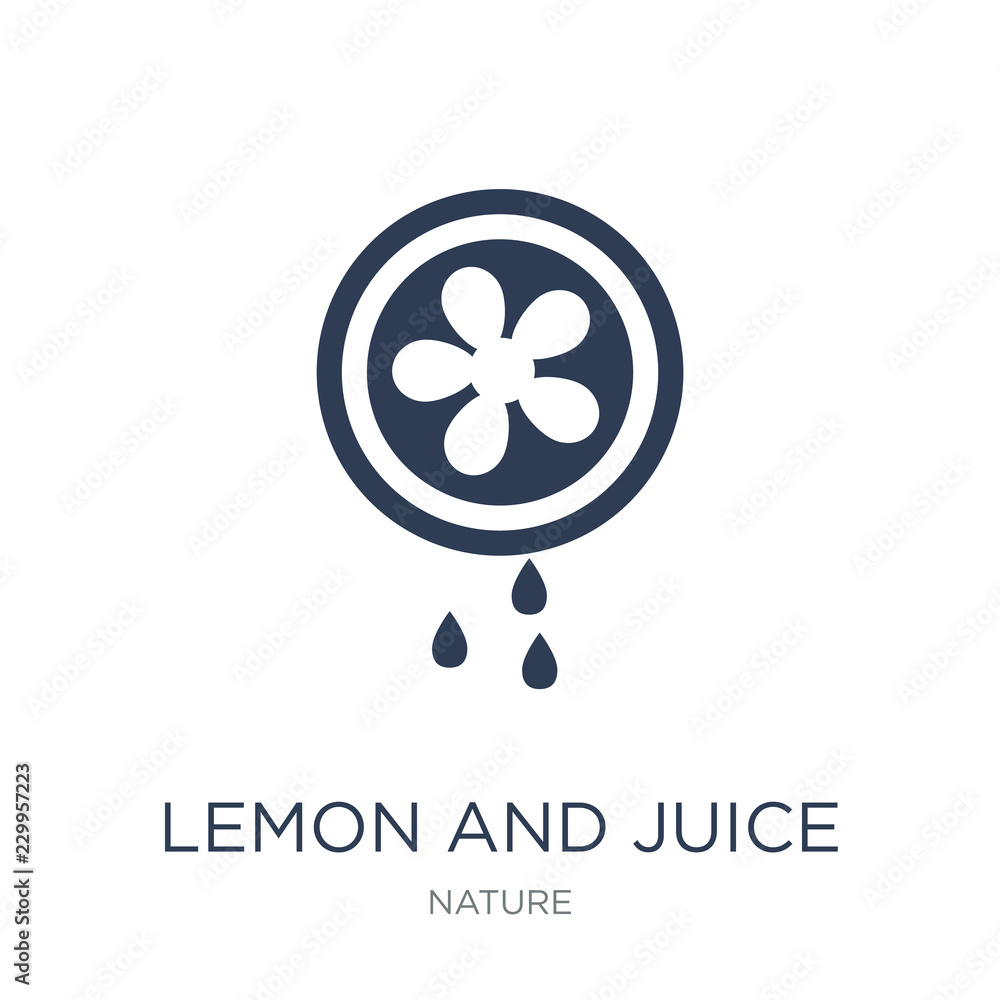 Poster lemon and juice drop out icon. trendy flat vector lemon and juice drop out icon on white background 