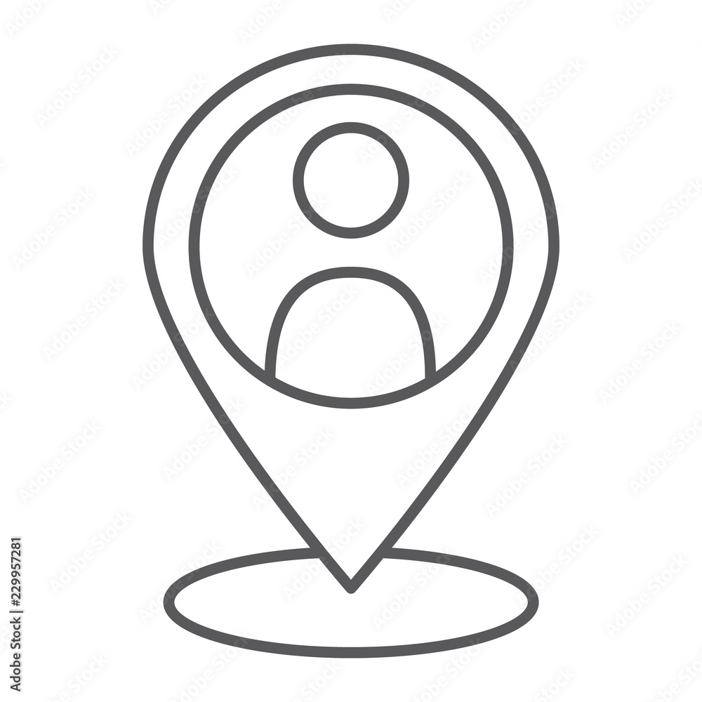 Poster local seo thin line icon, optimisation and location, pin sign, vector graphics, a linear pattern on 