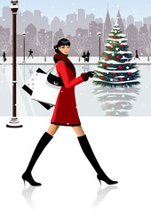 Side profile of a woman carrying shopping bags