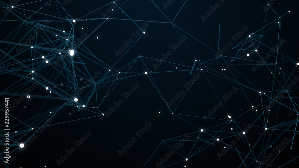 Poster 3d render plexus like background. technology and connection theme. bright vertexes connected with th