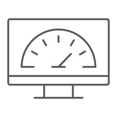 Speed optimization thin line icon, traffic and internet, spedometer sign, vector graphics, a linear pattern on a white background.