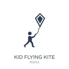 kid flying kite icon. Trendy flat vector kid flying kite icon on white background from People collection