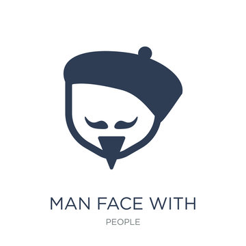 Man face with beret and goatee icon. Trendy flat vector Man face with beret and goatee icon on white background from People collection