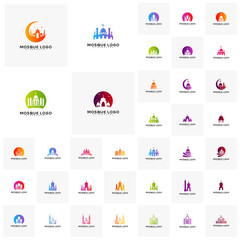 Set Islamic logo design vector. Mosque logo template. Muslims learn logo templates