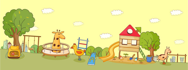 Abstract illustration of a park with play equipments